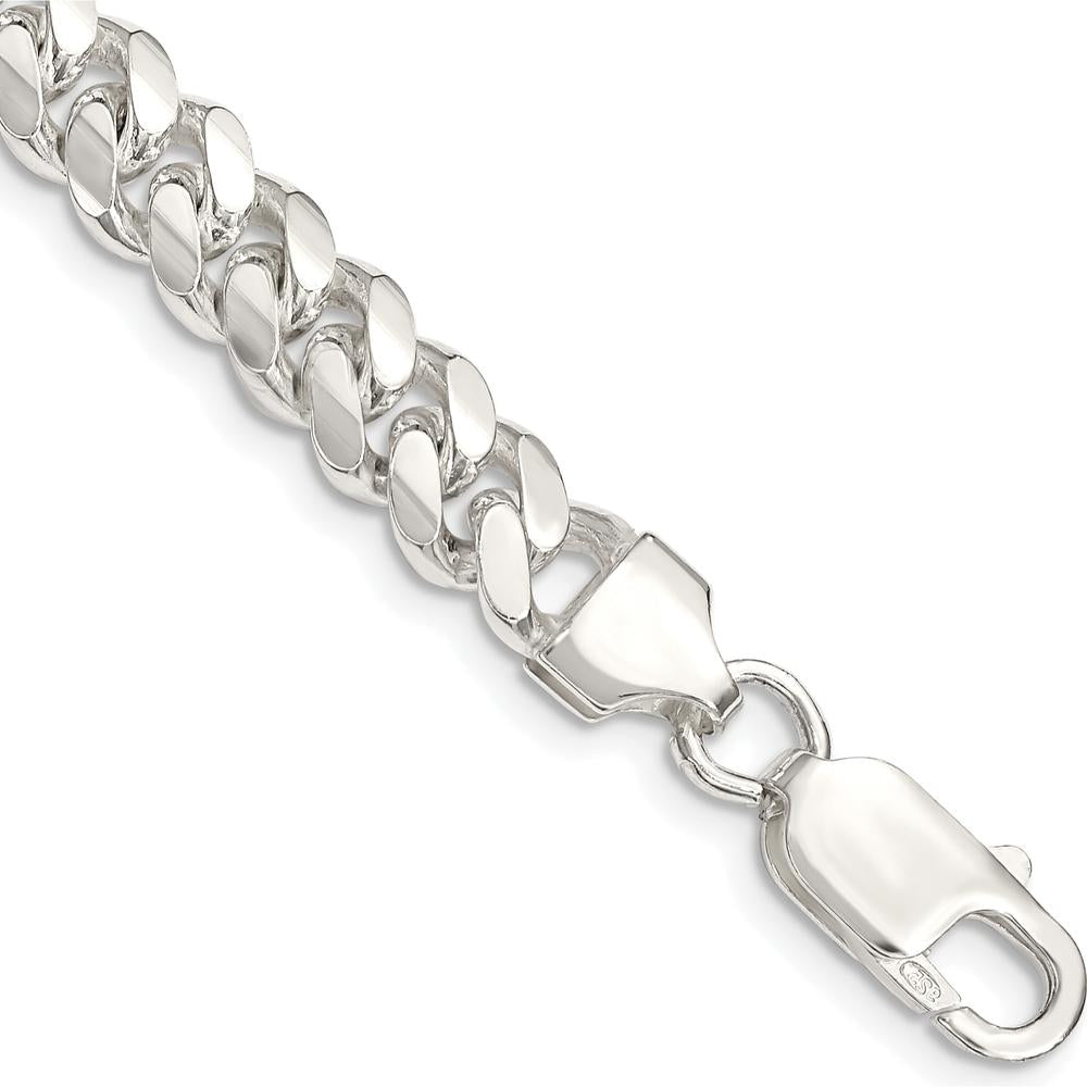 Sterling Silver 7.0mm Polished Domed Curb Chain Bracelet - 9 Inch Length with Lobster Clasp by Lumare Gioia