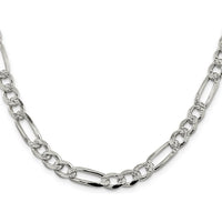 Sterling Silver 7.25mm Pavé Flat Figaro Chain - 30 Inches, Polished Finish by Lumare Gioia