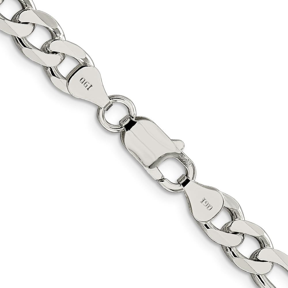 Sterling Silver 7.25mm Pavé Flat Figaro Chain - 30 Inches, Polished Finish by Lumare Gioia