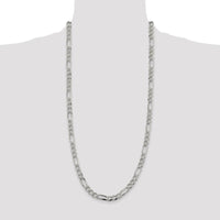 Sterling Silver 7.25mm Pavé Flat Figaro Chain - 30 Inches, Polished Finish by Lumare Gioia