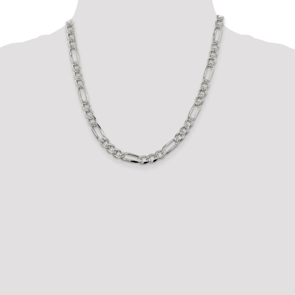Sterling Silver 7.25mm Pavé Flat Figaro Chain Necklace - 20 inches by Lumare Gioia