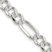 Sterling Silver 7.25mm Pave Flat Figaro Chain Necklace - 28 Inches by Lumare Gioia