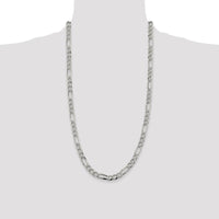 Sterling Silver 7.25mm Pave Flat Figaro Chain Necklace - 28 Inches by Lumare Gioia