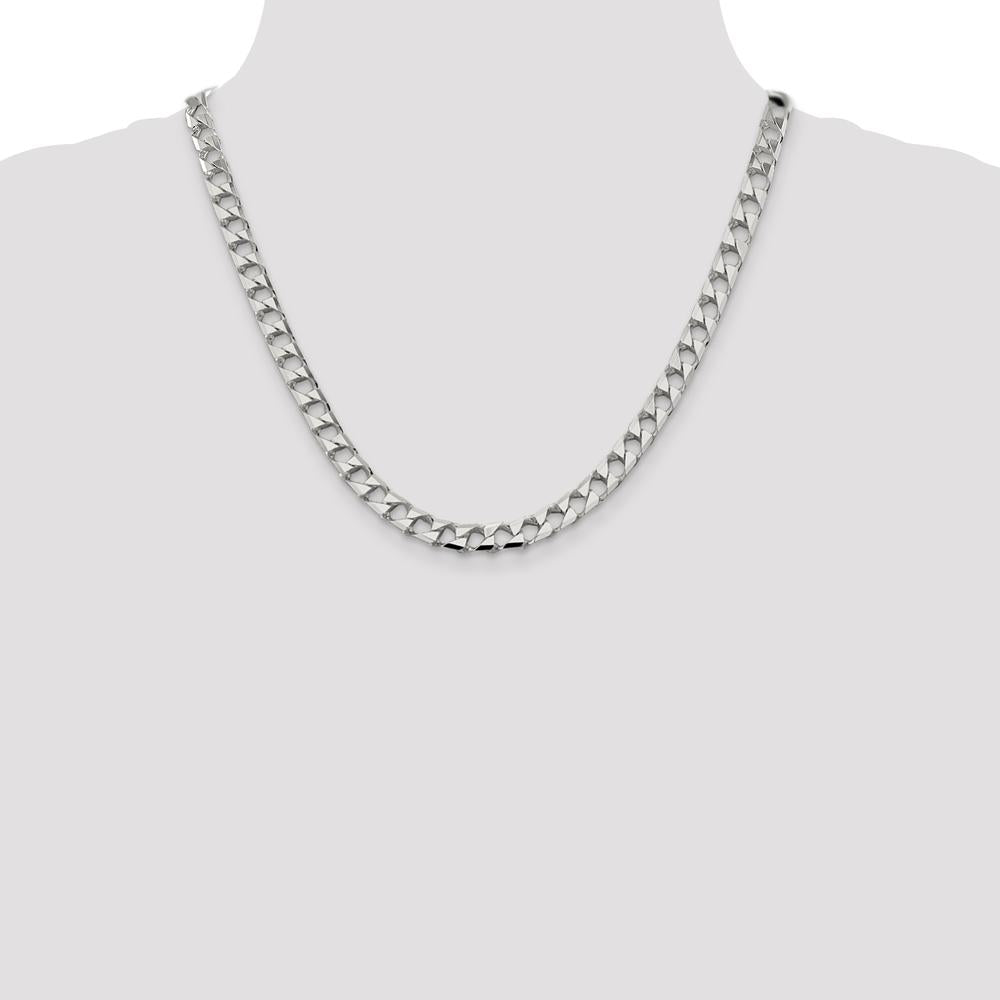 Sterling Silver 7.2mm Diamond-Cut Square Curb Chain Necklace - 20" Length, Polished Finish by Lumare Gioia