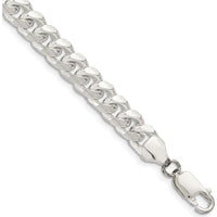 Sterling Silver 7.35mm Domed Curb Chain Bracelet with Side Diamond-Cut Details by Lumare Gioia