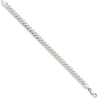 Sterling Silver 7.35mm Domed Curb Chain Bracelet with Side Diamond-Cut Details by Lumare Gioia