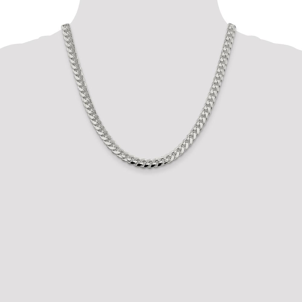 Sterling Silver 7.35mm Domed Curb Chain Necklace with Diamond-Cut Detailing - 20" by Lumare Gioia