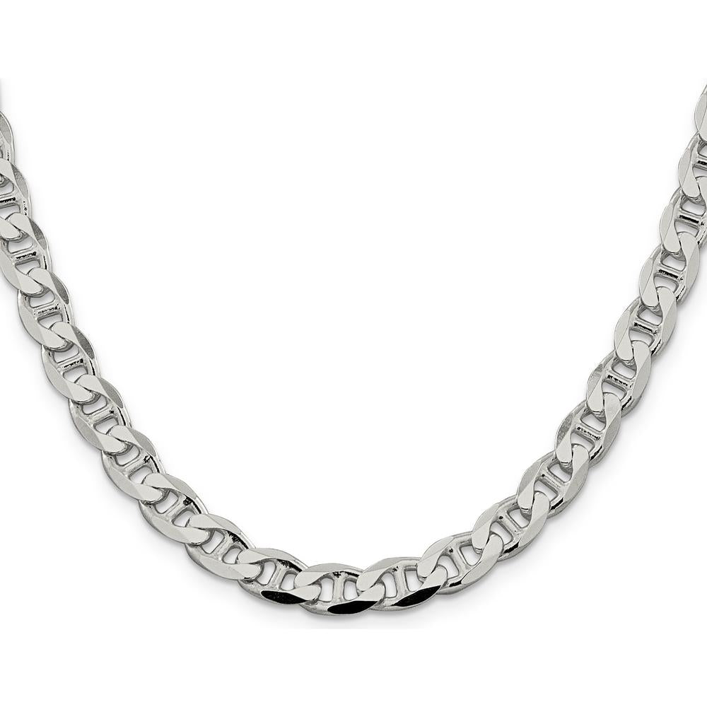 Sterling Silver 7.4mm Diamond-Cut Flat Anchor Curb Chain - 20 Inches by Lumare Gioia