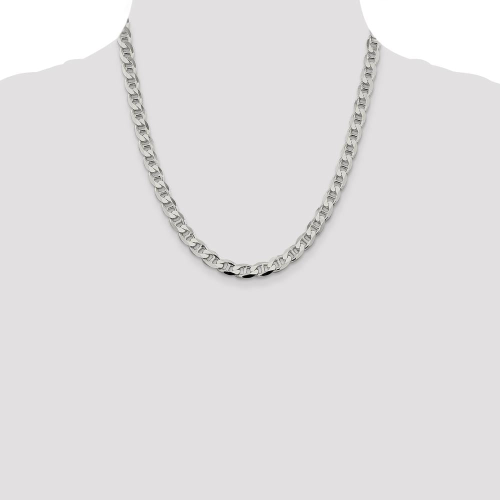 Sterling Silver 7.4mm Diamond-Cut Flat Anchor Curb Chain - 20 Inches by Lumare Gioia