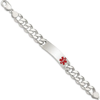 Sterling Silver 7.5" Polished Curb Link Medical ID Bracelet with Red Enamel Medical Symbol by Lumare Gioia