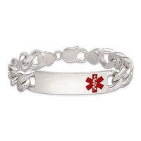Sterling Silver 7.5" Polished Curb Link Medical ID Bracelet with Red Enamel Medical Symbol by Lumare Gioia