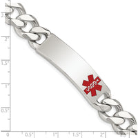 Sterling Silver 7.5" Polished Curb Link Medical ID Bracelet with Red Enamel Medical Symbol by Lumare Gioia
