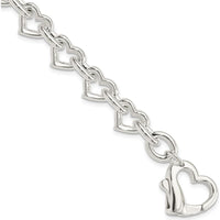 Sterling Silver 7.5" Polished Heart Link Bracelet - Handcrafted in 925 Silver by Lumare Gioia