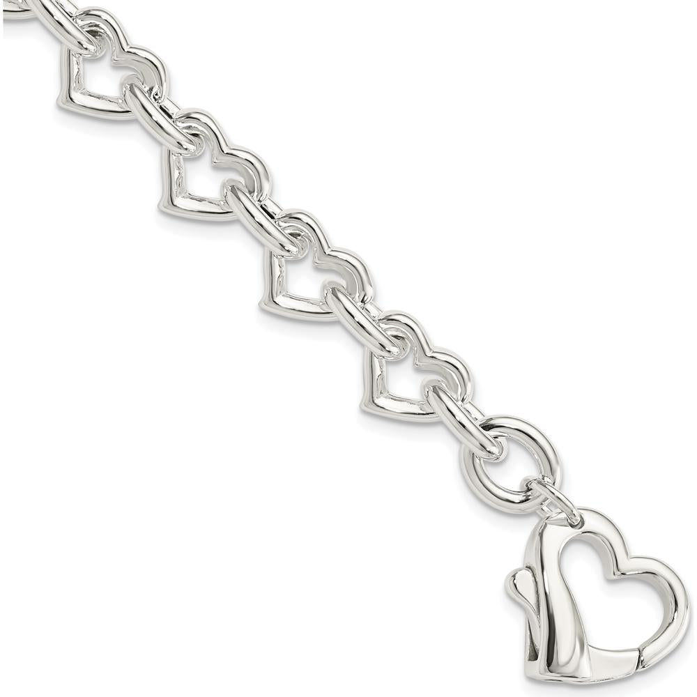 Sterling Silver 7.5" Polished Heart Link Bracelet - Handcrafted in 925 Silver by Lumare Gioia
