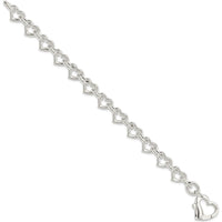 Sterling Silver 7.5" Polished Heart Link Bracelet - Handcrafted in 925 Silver by Lumare Gioia