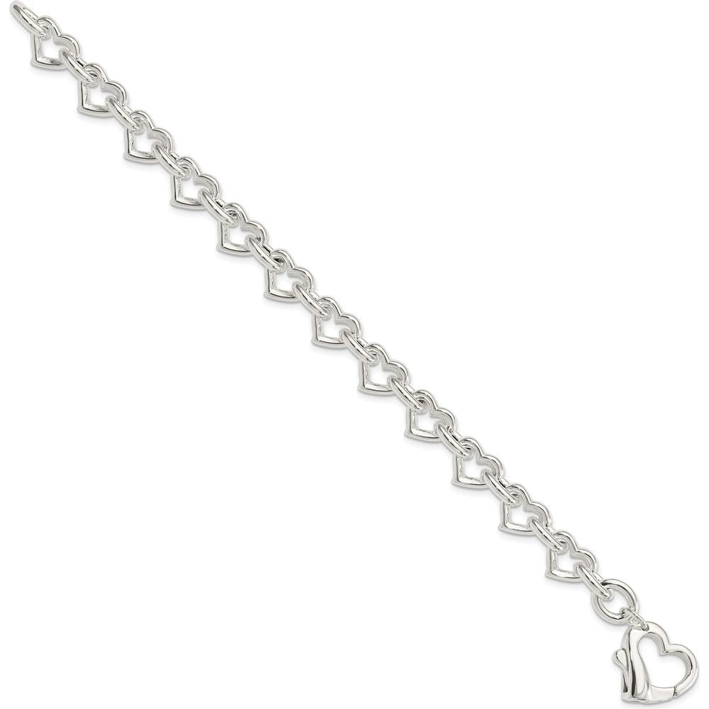 Sterling Silver 7.5" Polished Heart Link Bracelet - Handcrafted in 925 Silver by Lumare Gioia