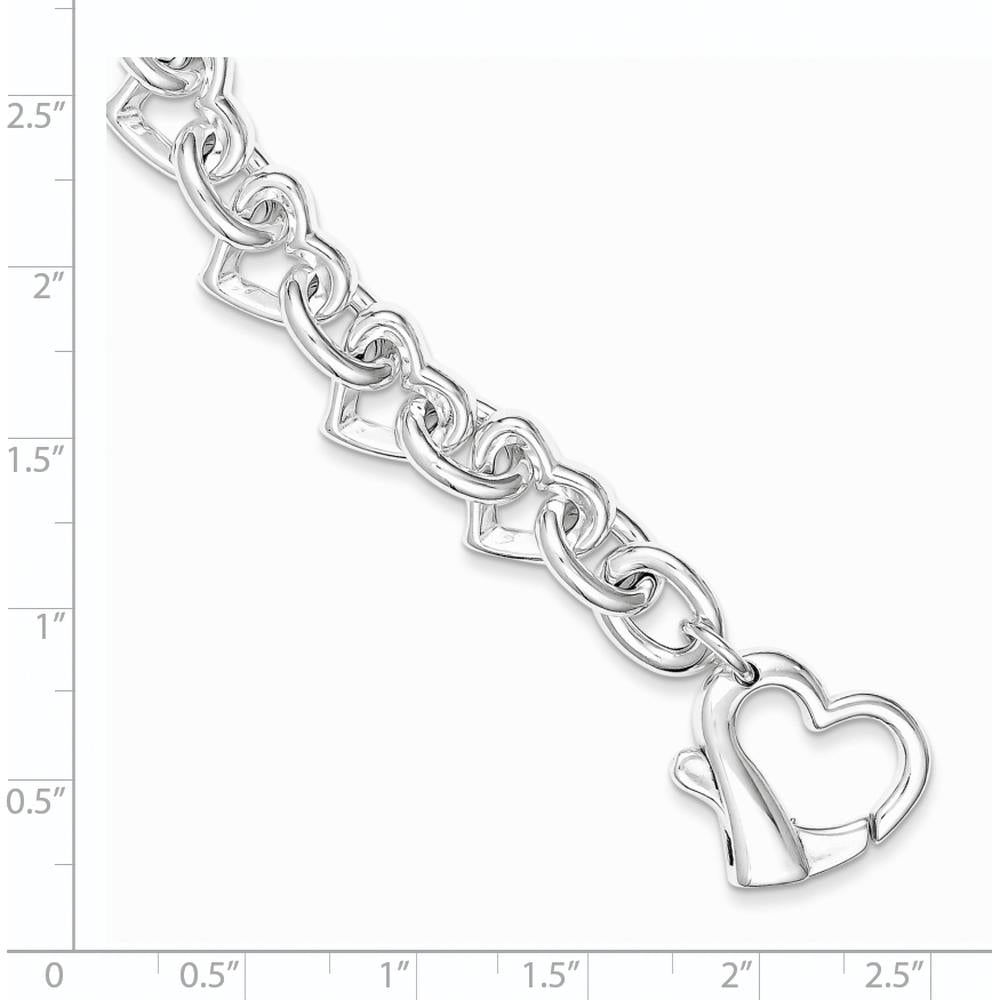 Sterling Silver 7.5" Polished Heart Link Bracelet - Handcrafted in 925 Silver by Lumare Gioia