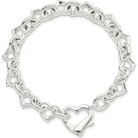 Sterling Silver 7.5" Polished Heart Link Bracelet - Handcrafted in 925 Silver by Lumare Gioia