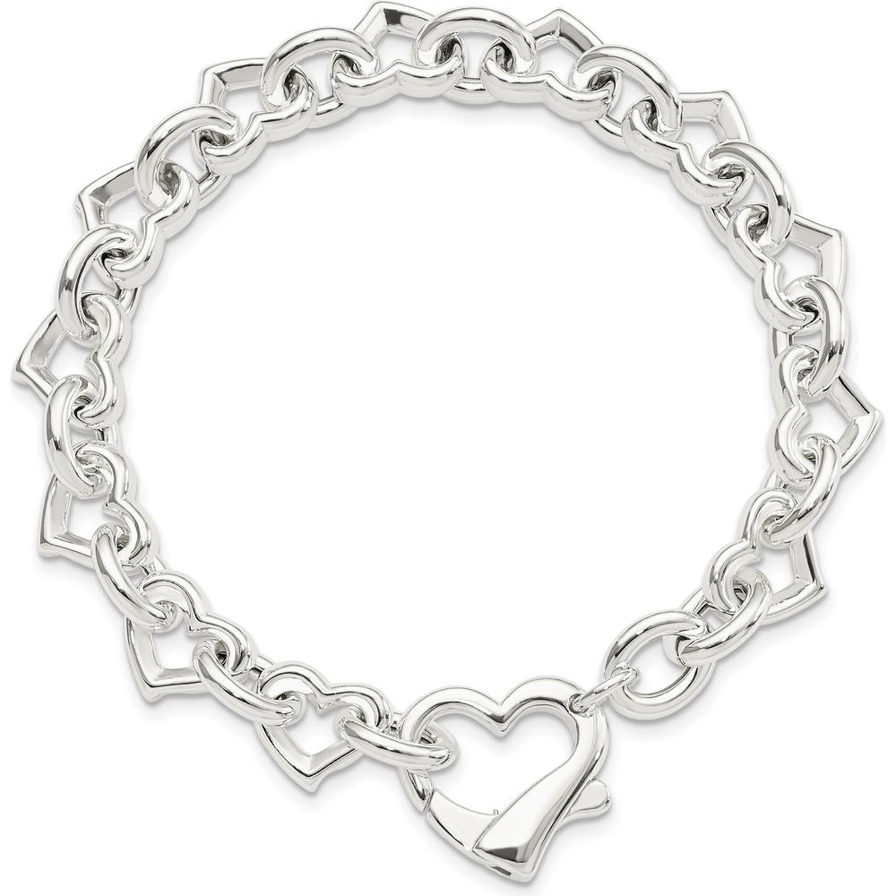 Sterling Silver 7.5" Polished Heart Link Bracelet - Handcrafted in 925 Silver by Lumare Gioia