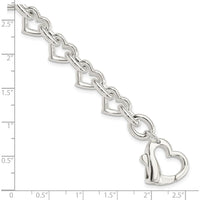 Sterling Silver 7.5" Polished Heart Link Bracelet - Handcrafted in 925 Silver by Lumare Gioia
