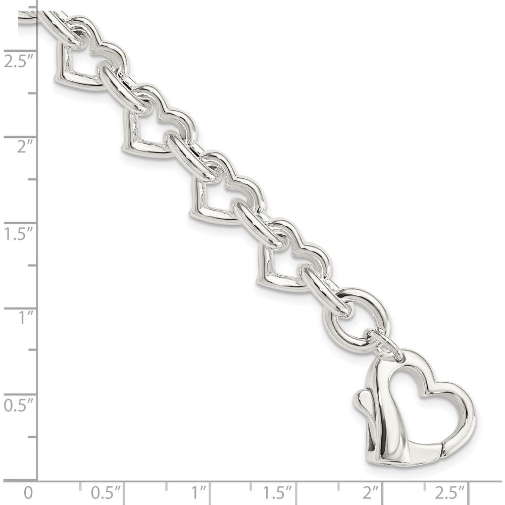 Sterling Silver 7.5" Polished Heart Link Bracelet - Handcrafted in 925 Silver by Lumare Gioia