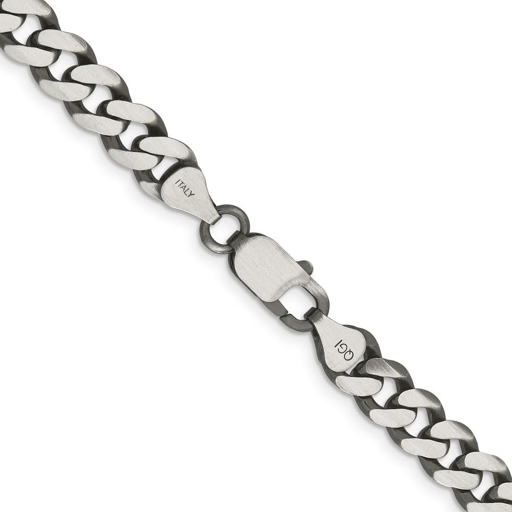 Sterling Silver 7.5mm Antiqued Curb Chain Necklace - 26 Inches by Lumare Gioia