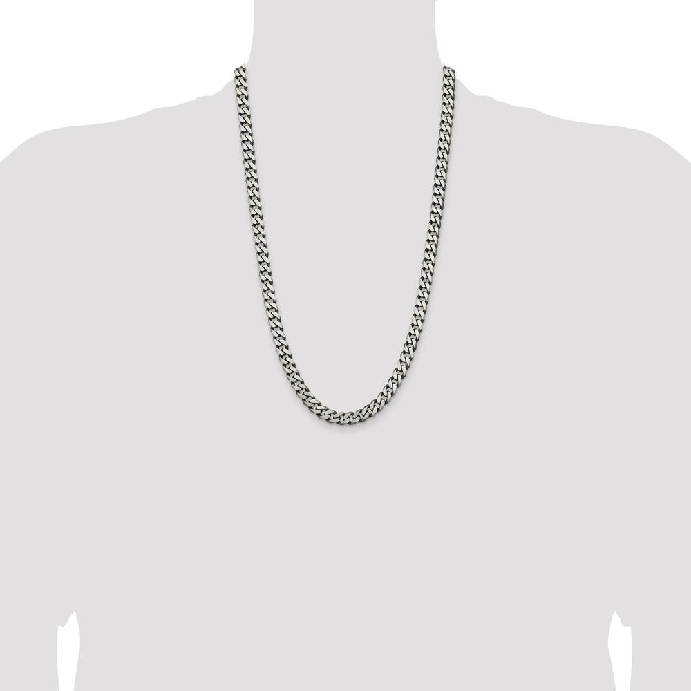 Sterling Silver 7.5mm Antiqued Curb Chain Necklace - 26 Inches by Lumare Gioia