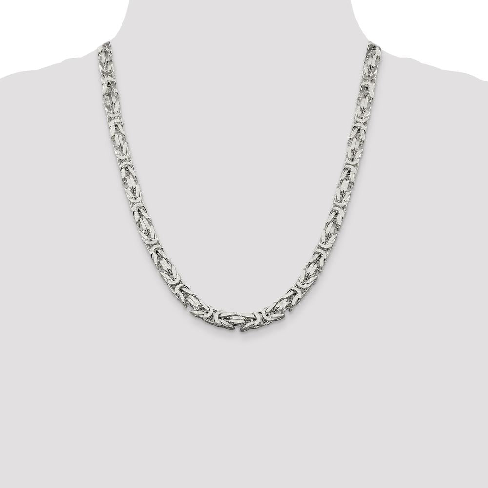 Sterling Silver 7.5mm Byzantine Chain Necklace - 22 Inches with Polished Finish by Lumare Gioia