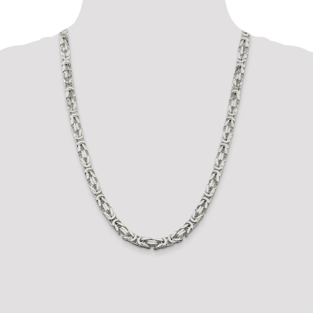 Sterling Silver 7.5mm Byzantine Chain Necklace - 24 inches by Lumare Gioia