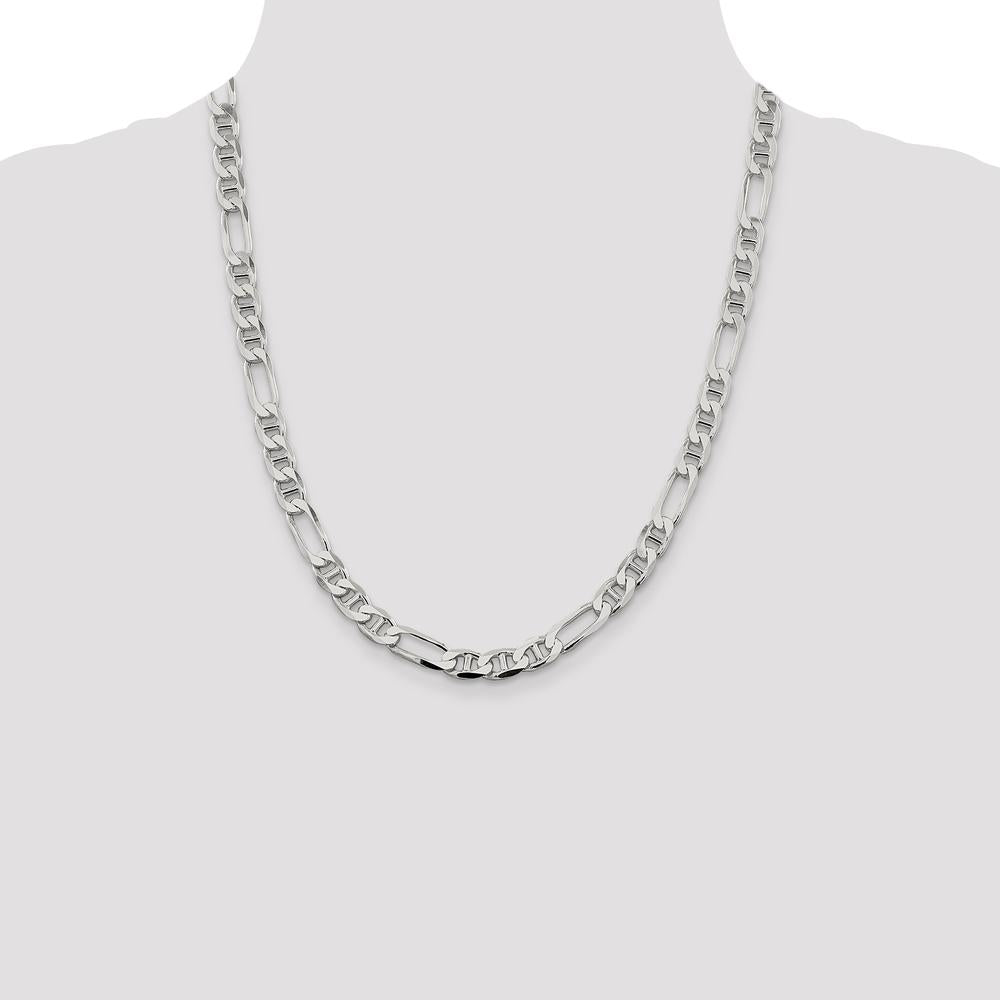 Sterling Silver 7.5mm Figaro Anchor Chain - 22 Inch Polished Necklace with Lobster Clasp by Lumare Gioia