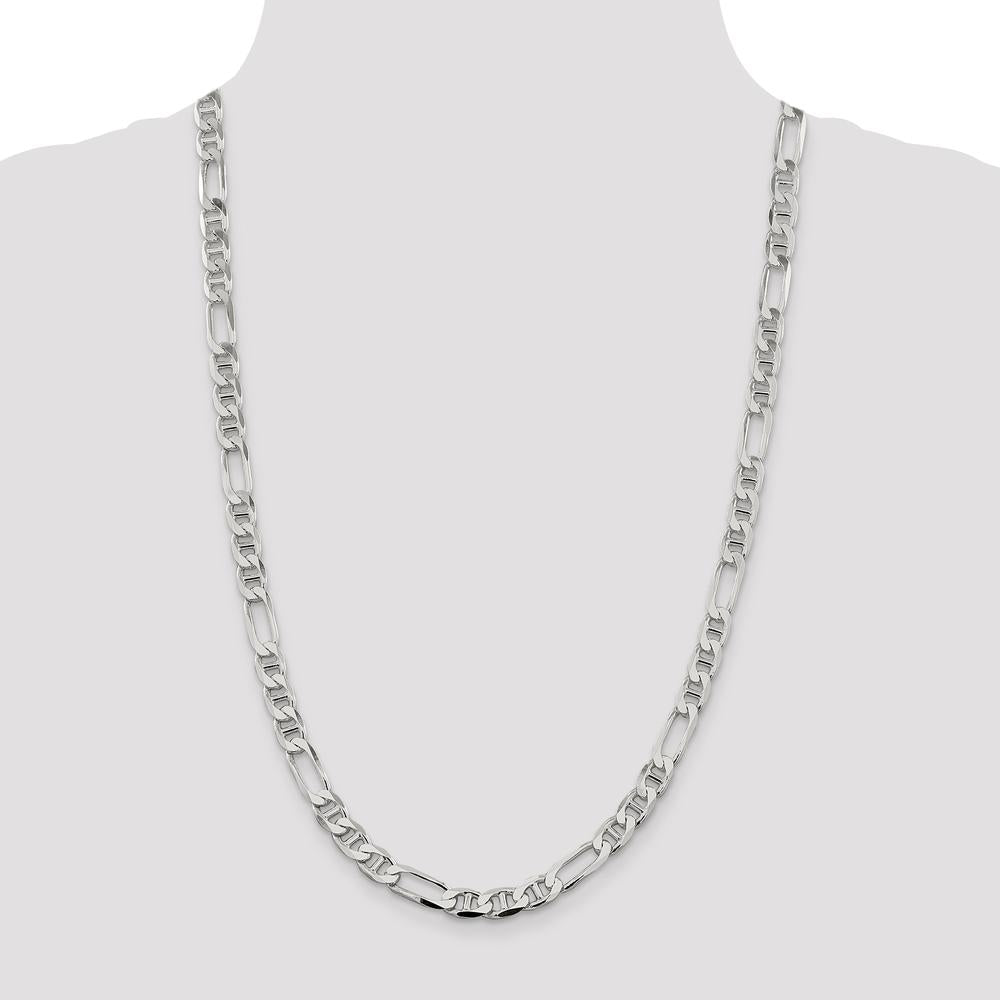 Sterling Silver 7.5mm Figaro Anchor Chain - 26" with Polished Finish by Lumare Gioia