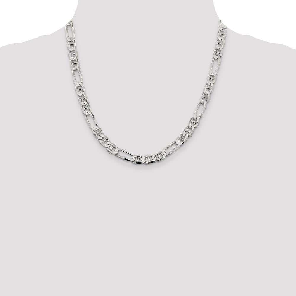 Sterling Silver 7.5mm Figaro Anchor Chain Necklace - 20 Inches by Lumare Gioia