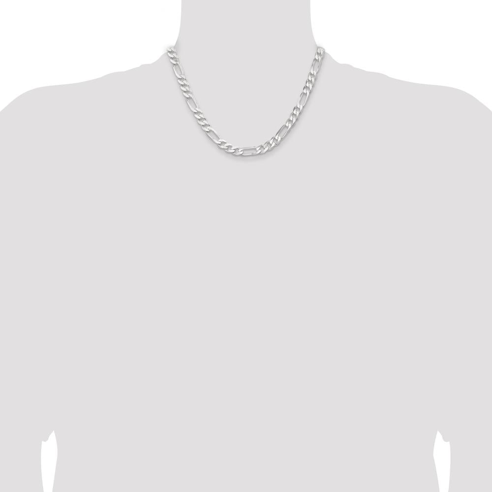 Sterling Silver 7.5mm Figaro Chain Necklace - 18 Inches with Polished Finish by Lumare Gioia