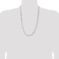 Sterling Silver 7.5mm Figaro Chain Necklace - 26 Inch Length with Polished Finish by Lumare Gioia