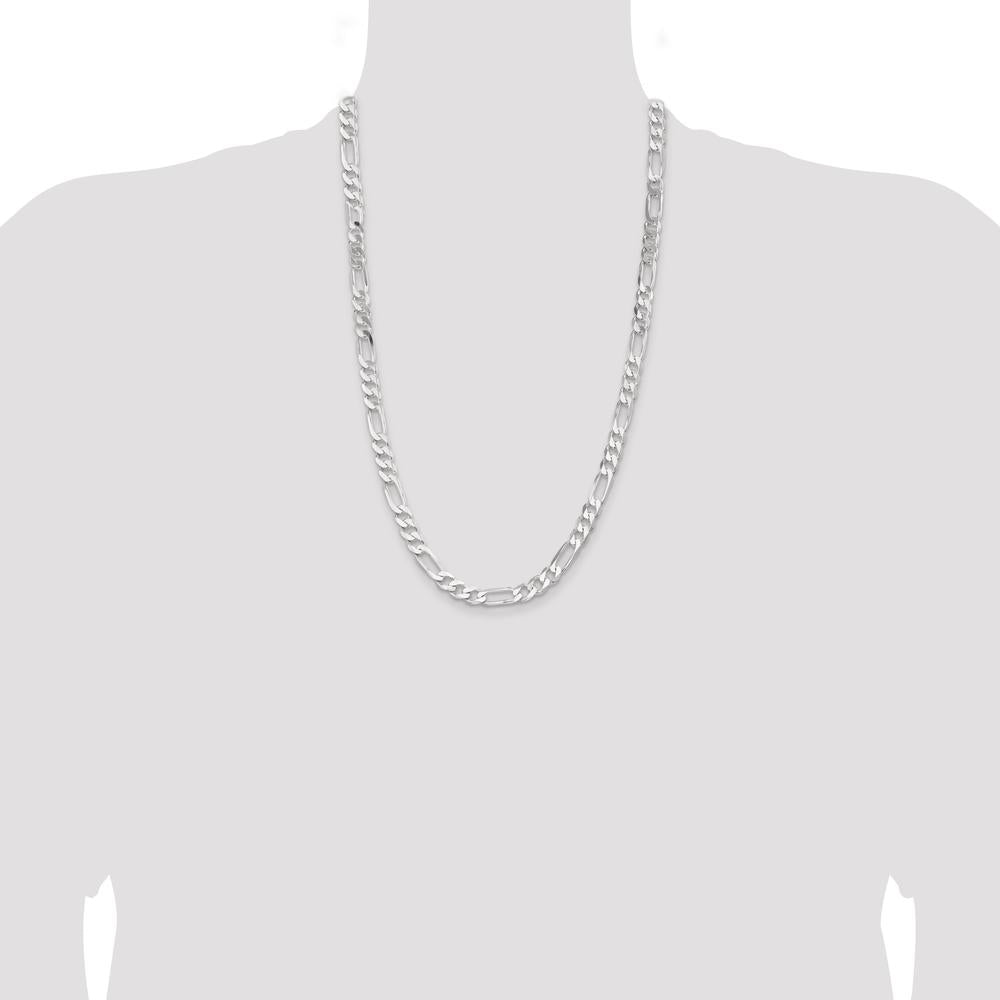 Sterling Silver 7.5mm Figaro Chain Necklace - 26 Inch Length with Polished Finish by Lumare Gioia