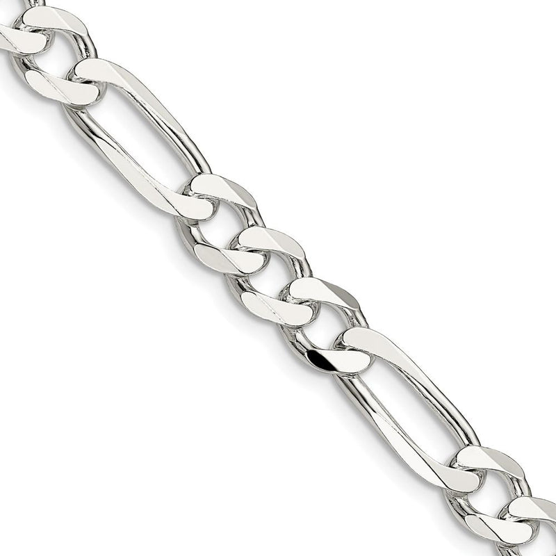 Sterling Silver 7.5mm Figaro Chain Necklace - 30 Inches by Lumare Gioia