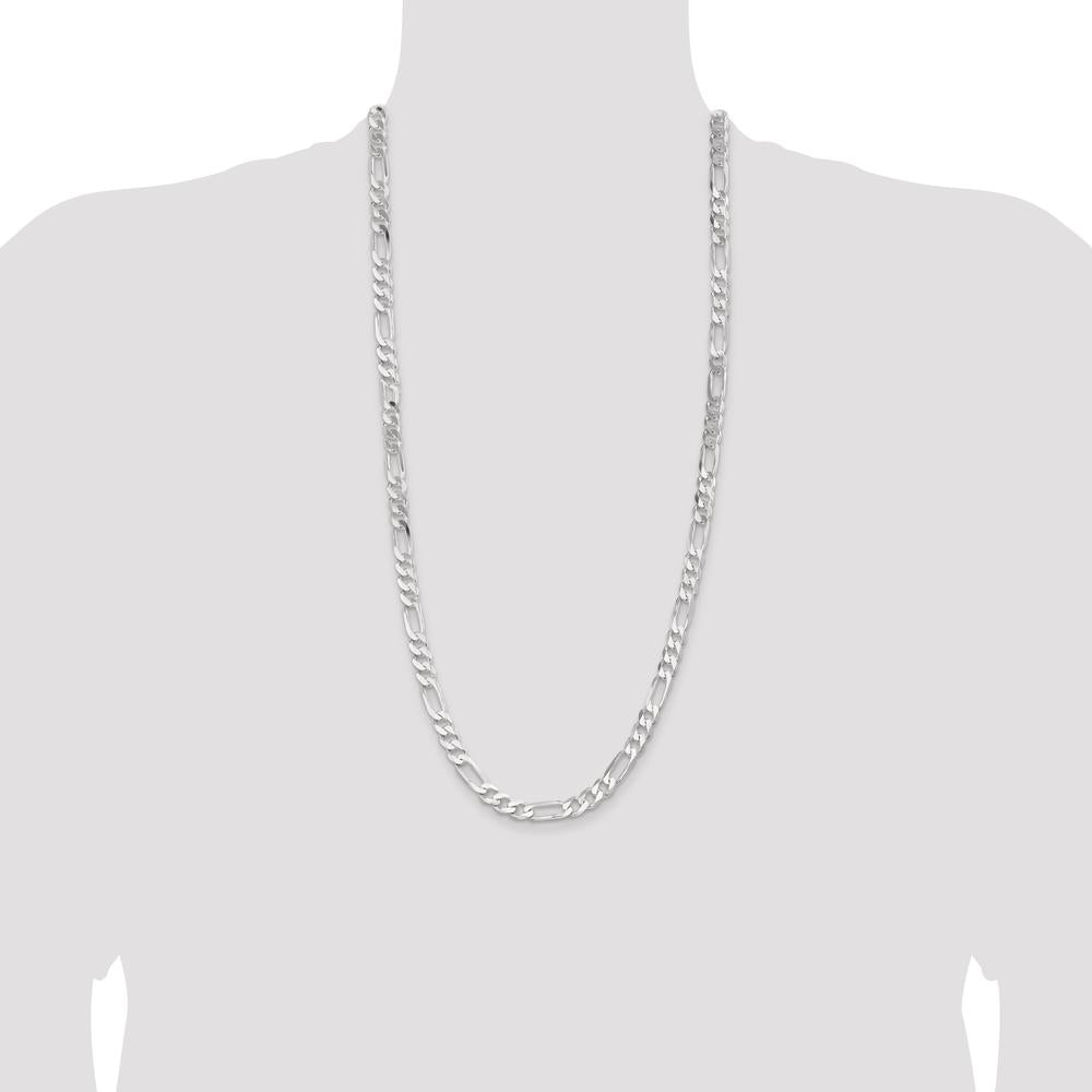 Sterling Silver 7.5mm Figaro Chain Necklace - 30 Inches by Lumare Gioia