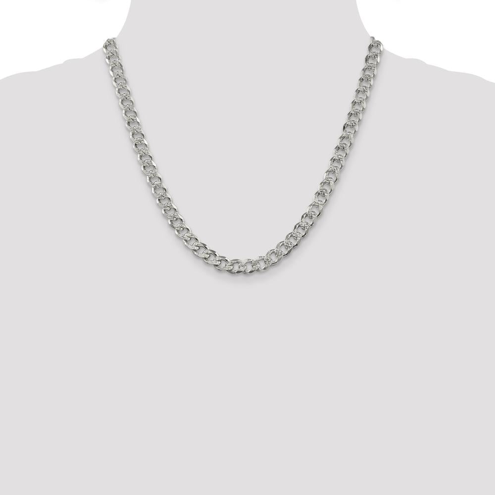 Sterling Silver 7.5mm Pavé Curb Chain Necklace - 20 Inches, Polished Finish with Anti-Tarnish Coating by Lumare Gioia