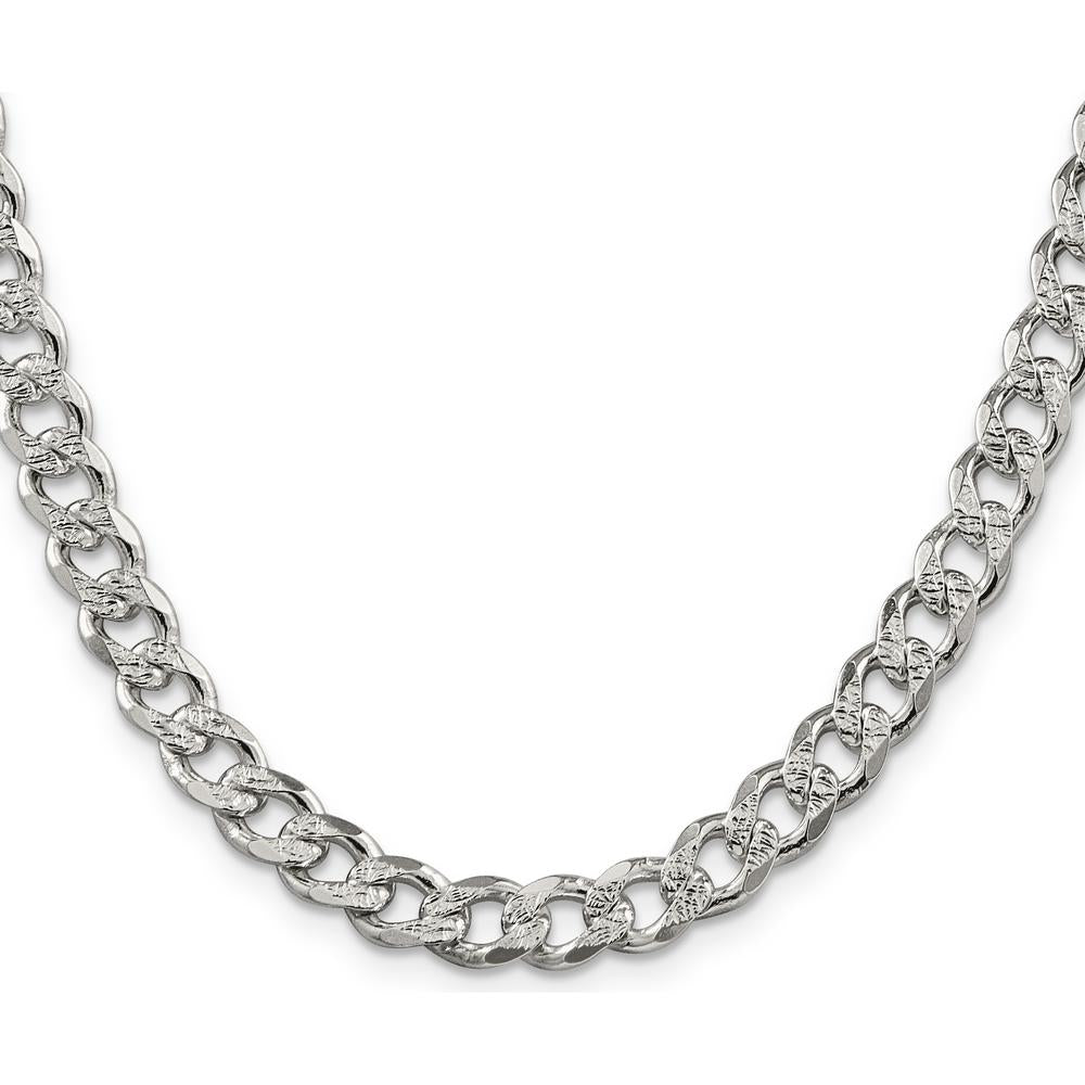 Sterling Silver 7.5mm Pave Curb Chain Necklace - 22 inches in Length by Lumare Gioia