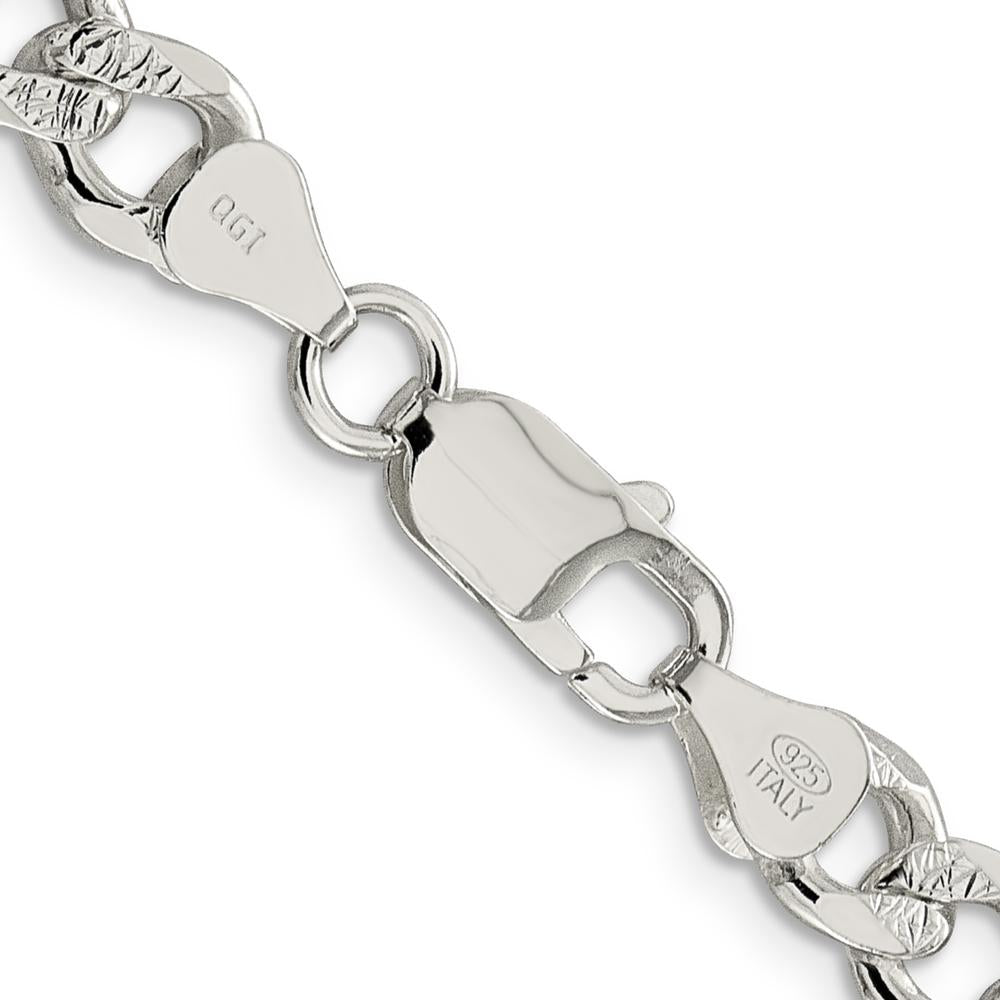 Sterling Silver 7.5mm Pave Curb Chain Necklace - 22 inches in Length by Lumare Gioia