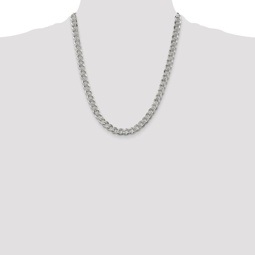 Sterling Silver 7.5mm Pave Curb Chain Necklace - 22 inches in Length by Lumare Gioia