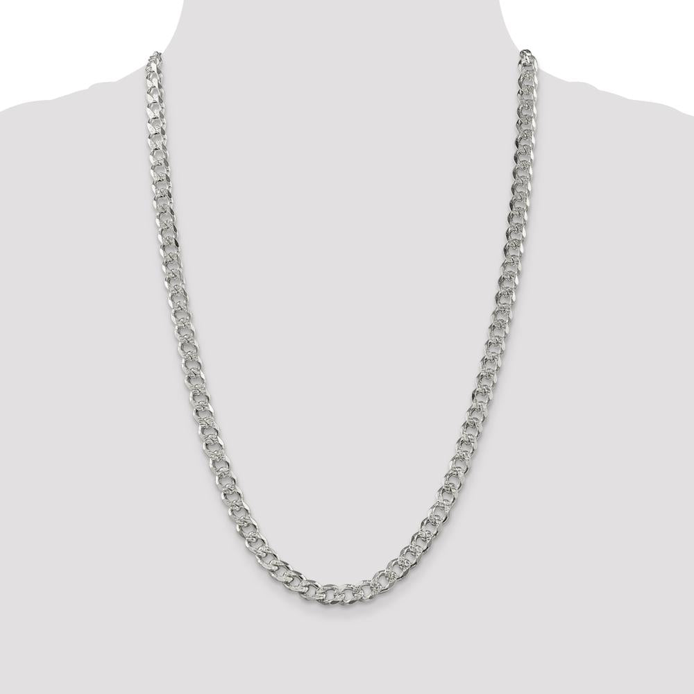 Sterling Silver 7.5mm Pavé Curb Chain Necklace - 26 Inches by Lumare Gioia