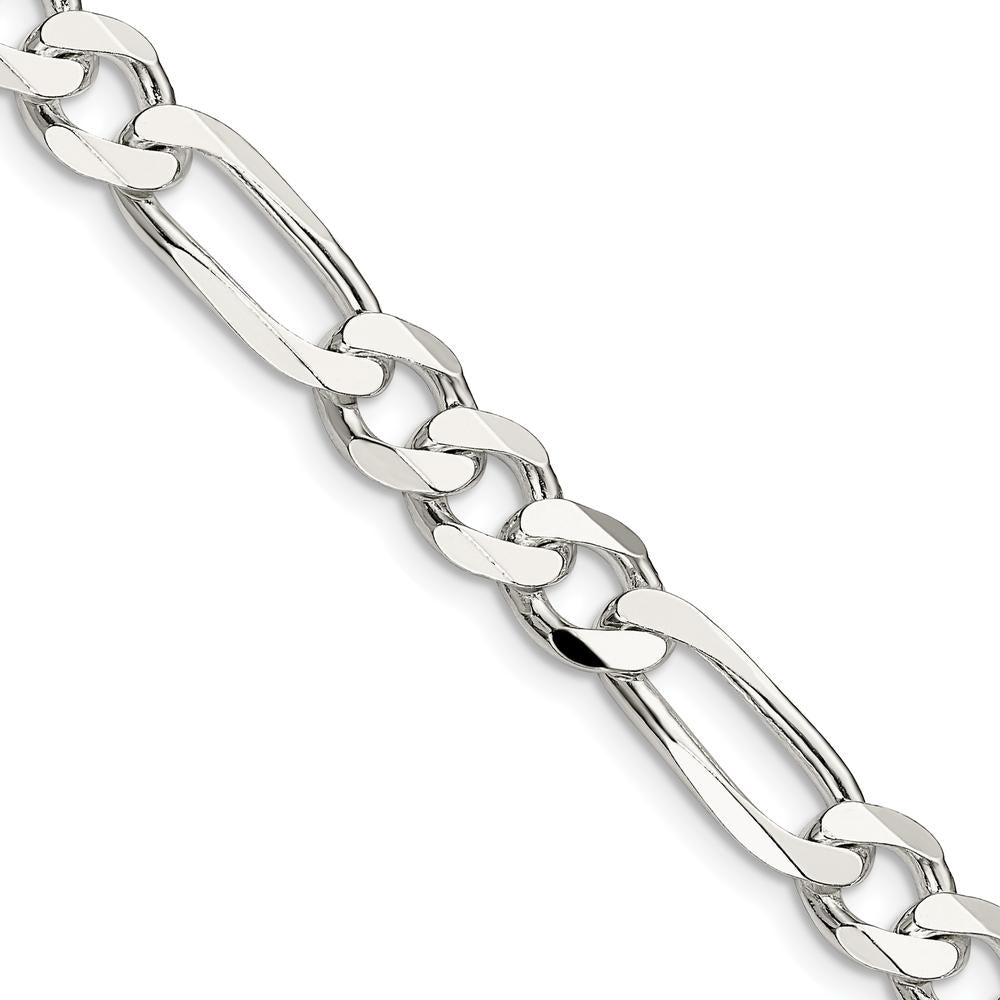 Sterling Silver 7.5mm Polished Figaro Chain Necklace - 20 Inch Length by Lumare Gioia