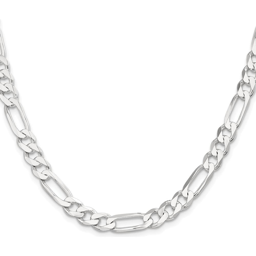 Sterling Silver 7.5mm Polished Figaro Chain Necklace - 20 Inch Length by Lumare Gioia