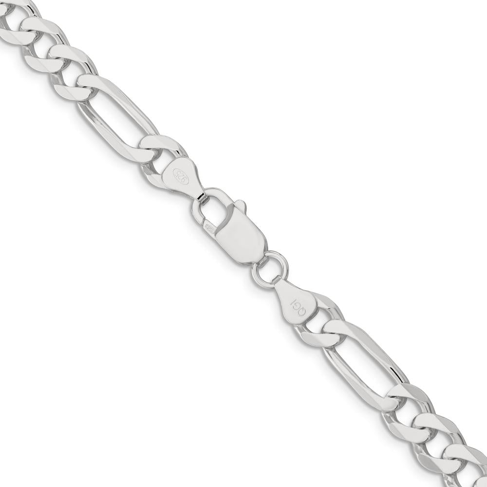 Sterling Silver 7.5mm Polished Figaro Chain Necklace - 20 Inch Length by Lumare Gioia