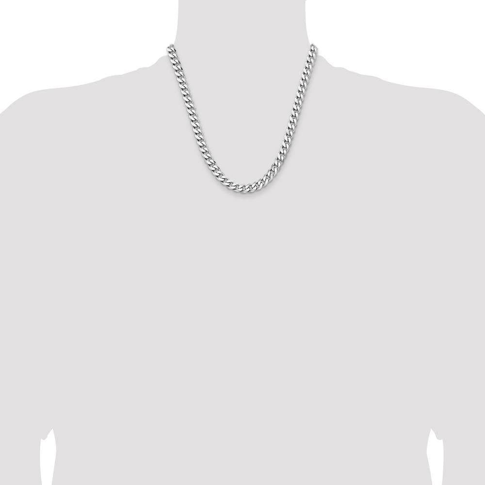 Sterling Silver 7.5mm Rhodium-Plated Curb Chain Necklace - 20 inches by Lumare Gioia