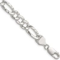 Sterling Silver 7.6mm Hammered Figaro Chain Necklace - 18 Inches by Lumare Gioia