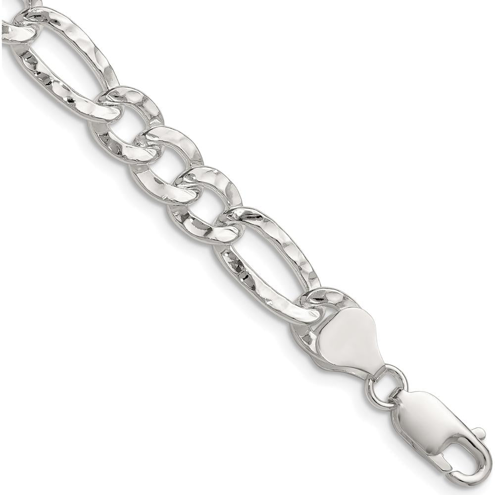 Sterling Silver 7.6mm Hammered Figaro Chain Necklace - 18 Inches by Lumare Gioia
