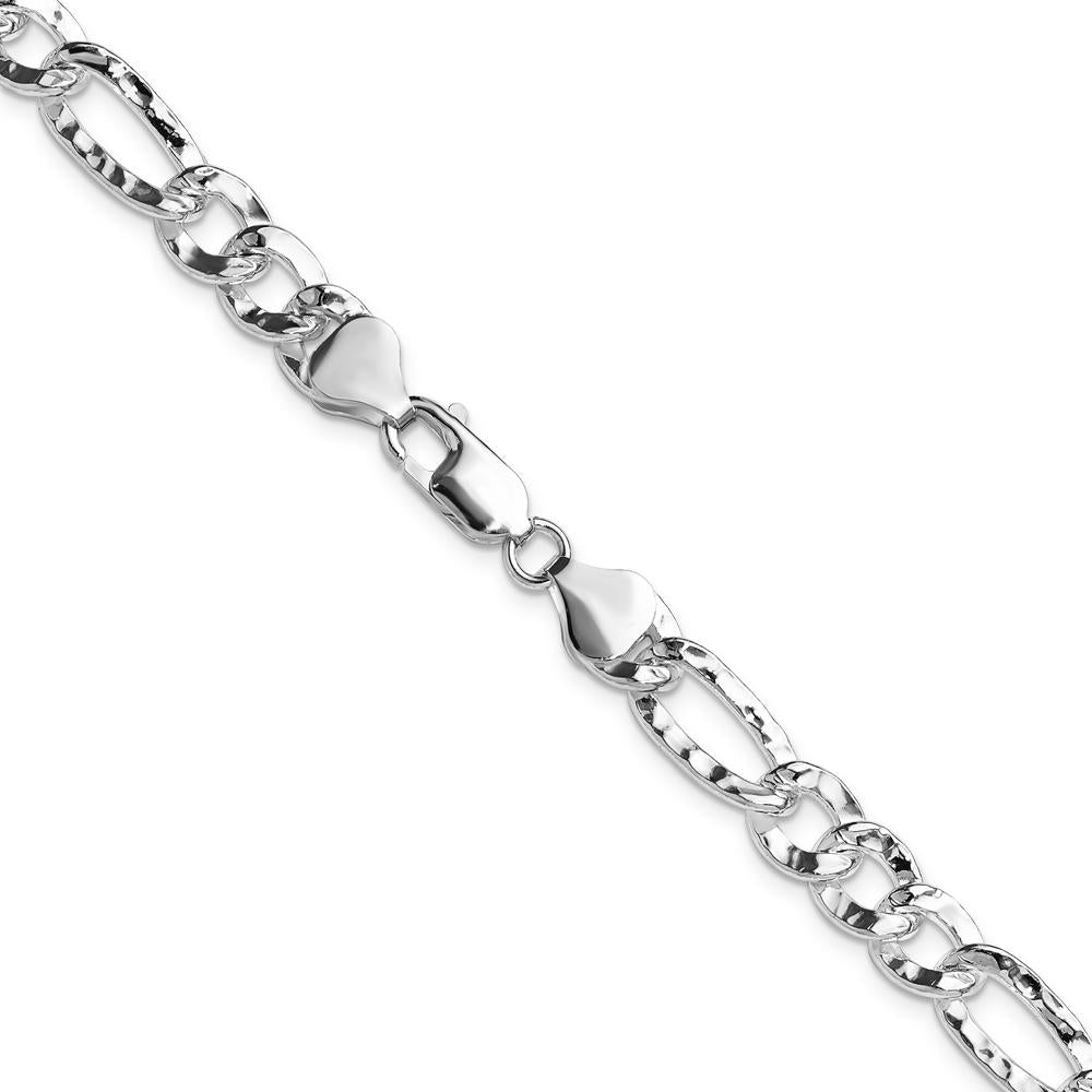 Sterling Silver 7.6mm Hammered Figaro Chain Necklace - 18 Inches by Lumare Gioia
