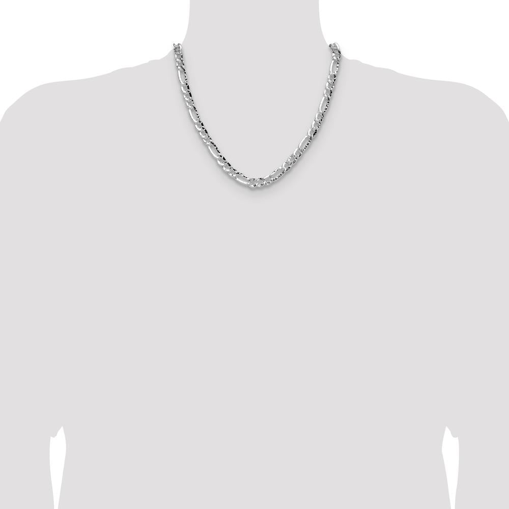 Sterling Silver 7.6mm Hammered Figaro Chain Necklace - 20 Inches Length by Lumare Gioia